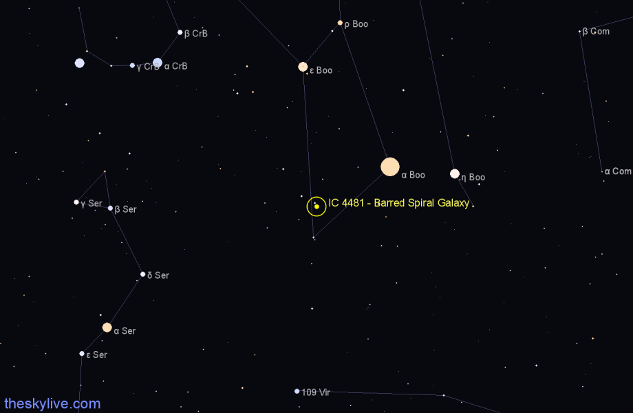 Finder chart IC 4481 - Barred Spiral Galaxy in Boötes star