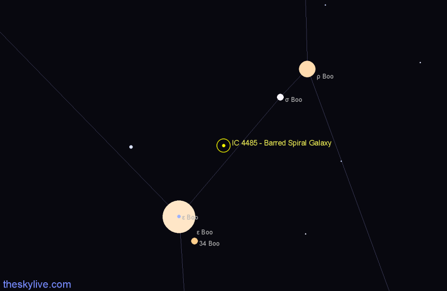 Finder chart IC 4485 - Barred Spiral Galaxy in Boötes star