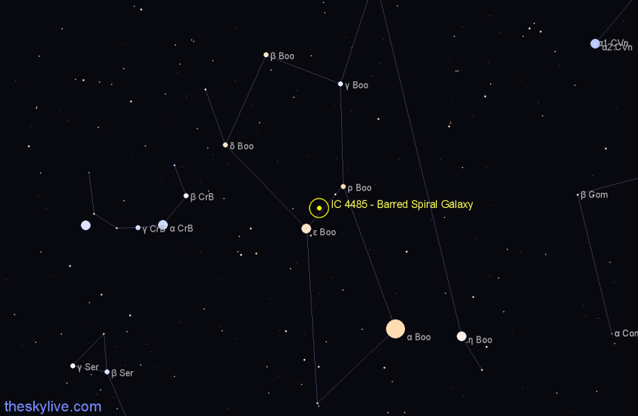 Finder chart IC 4485 - Barred Spiral Galaxy in Boötes star