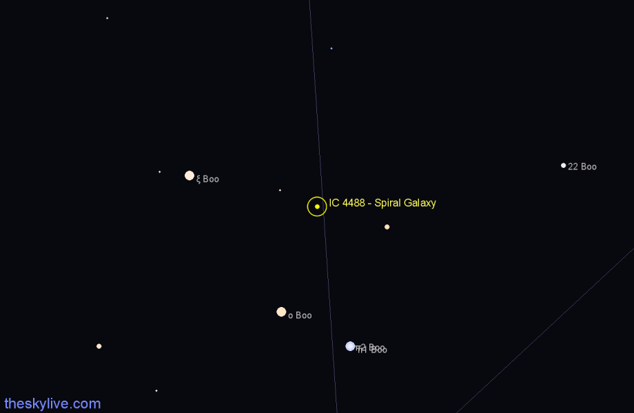 Finder chart IC 4488 - Spiral Galaxy in Boötes star