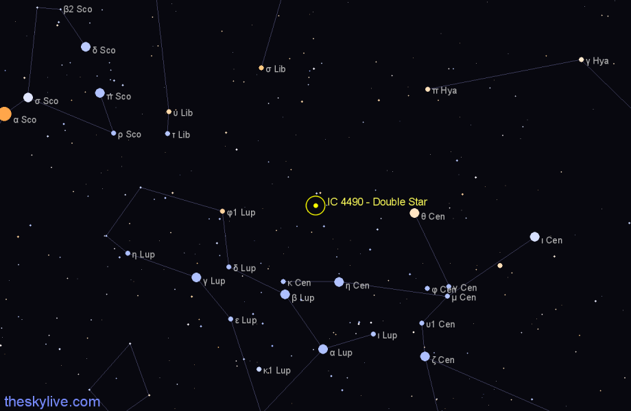Finder chart IC 4490 - Double Star in Centaurus star