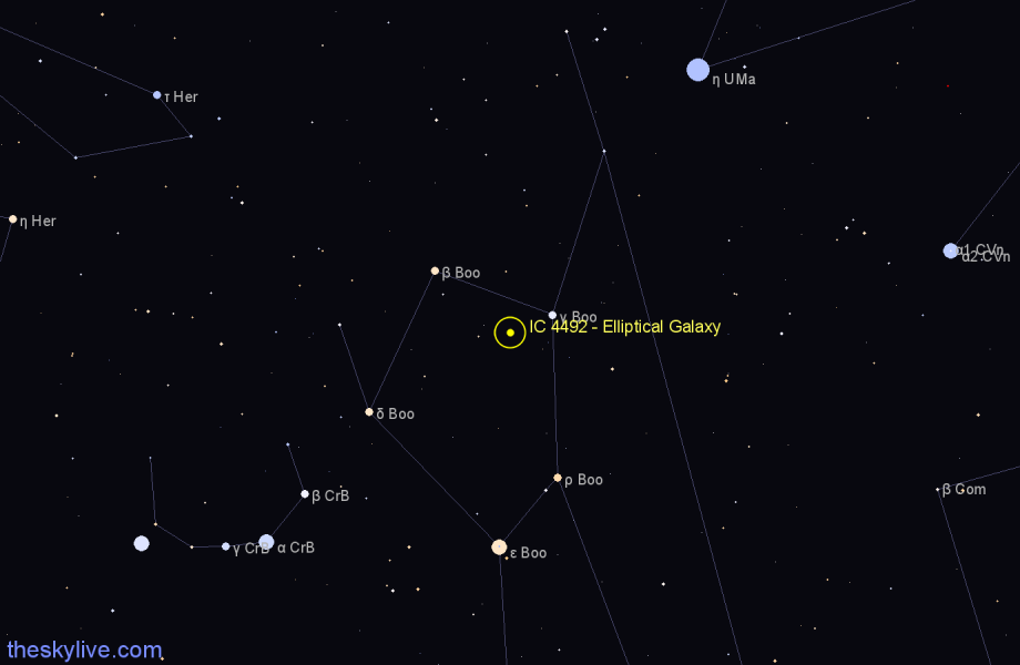 Finder chart IC 4492 - Elliptical Galaxy in Boötes star