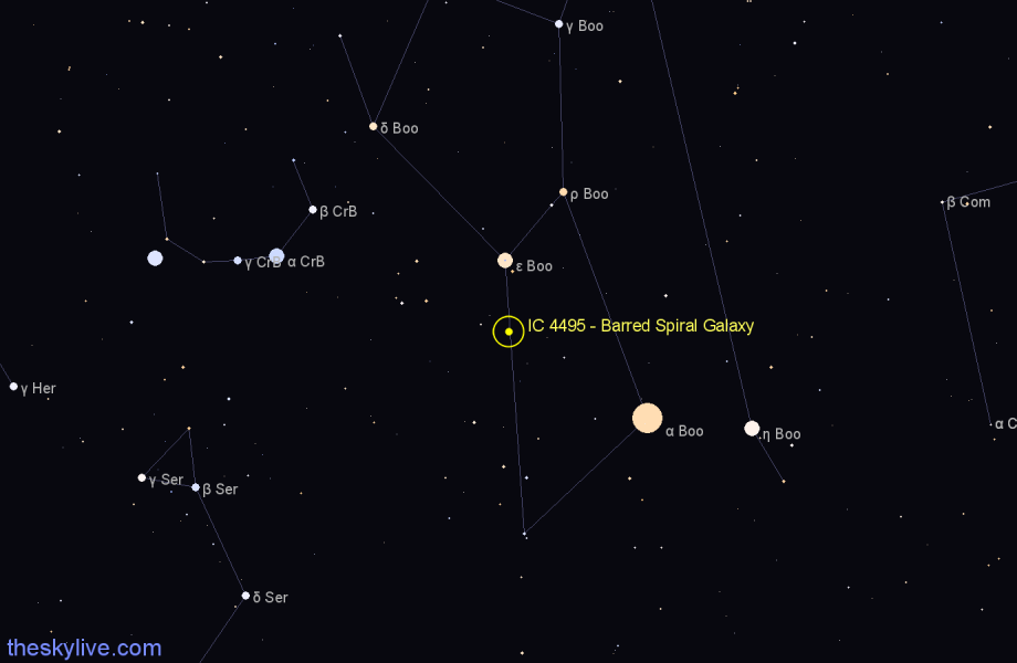 Finder chart IC 4495 - Barred Spiral Galaxy in Boötes star