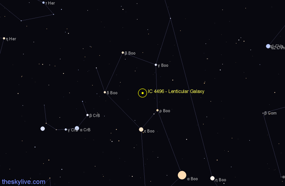 Finder chart IC 4496 - Lenticular Galaxy in Boötes star