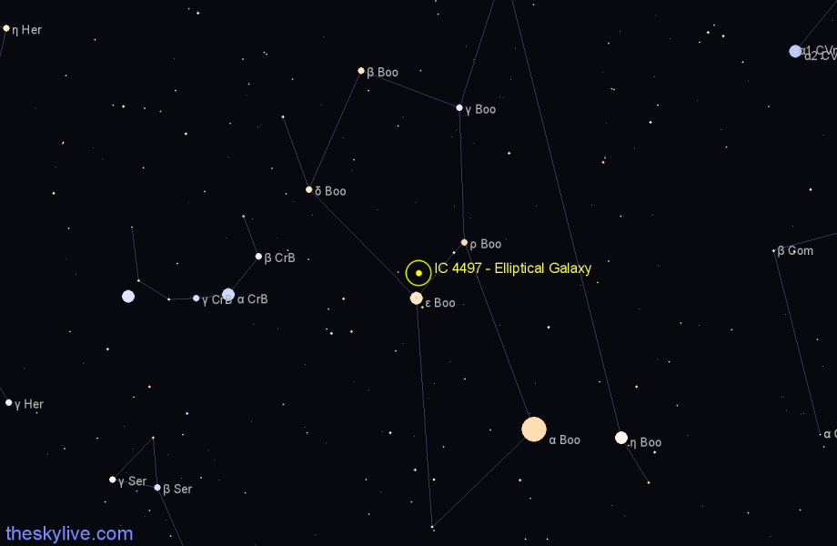 Finder chart IC 4497 - Elliptical Galaxy in Boötes star