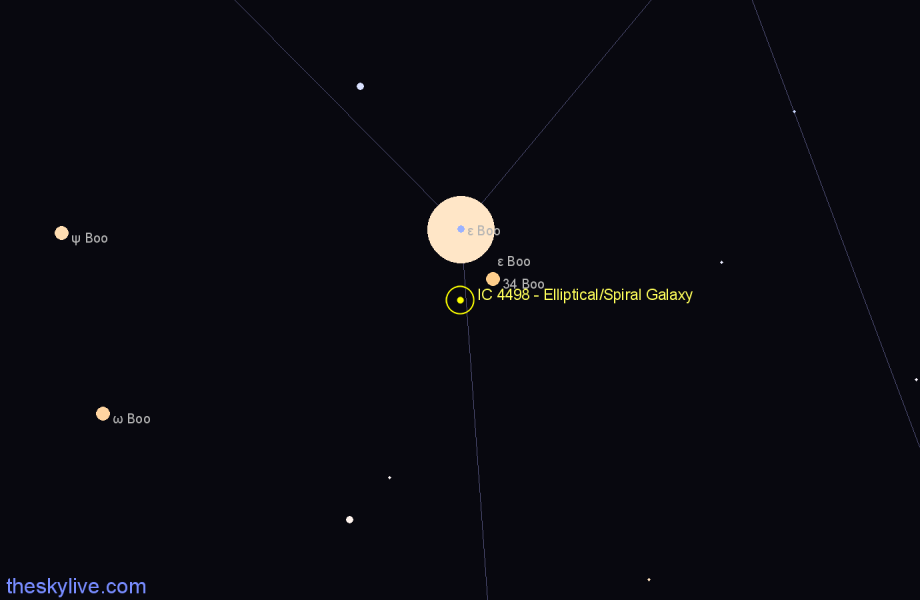 Finder chart IC 4498 - Elliptical/Spiral Galaxy in Boötes star