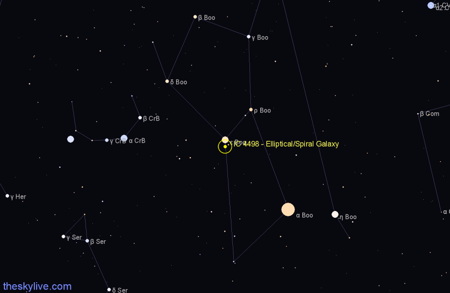 Finder chart IC 4498 - Elliptical/Spiral Galaxy in Boötes star