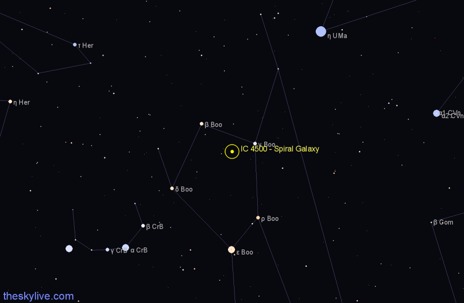 Finder chart IC 4500 - Spiral Galaxy in Boötes star