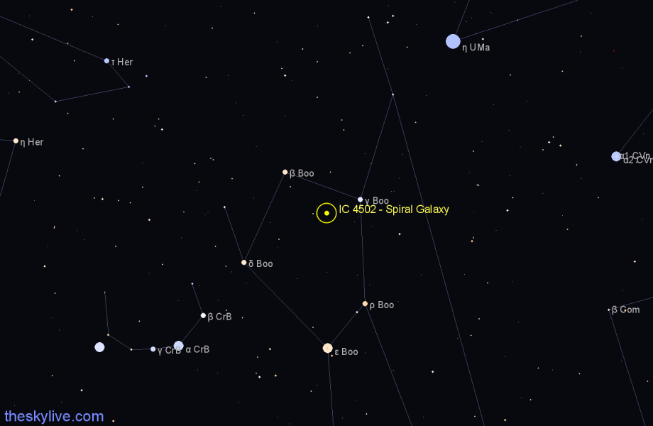 Finder chart IC 4502 - Spiral Galaxy in Boötes star