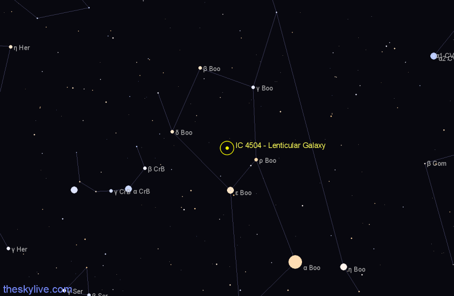 Finder chart IC 4504 - Lenticular Galaxy in Boötes star