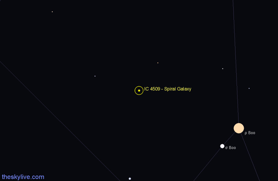 Finder chart IC 4509 - Spiral Galaxy in Boötes star