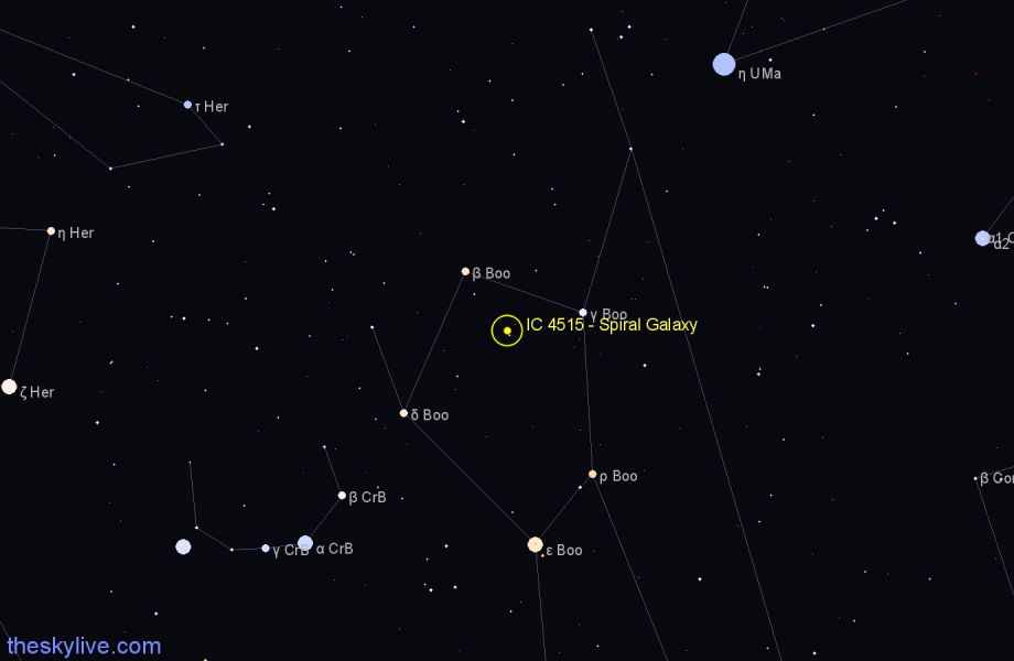 Finder chart IC 4515 - Spiral Galaxy in Boötes star