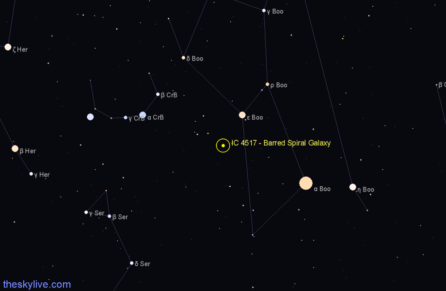 Finder chart IC 4517 - Barred Spiral Galaxy in Boötes star