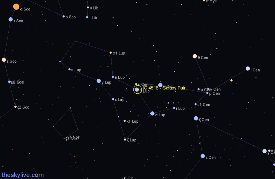 Finder chart IC 4518 - Galaxy Pair in Lupus star