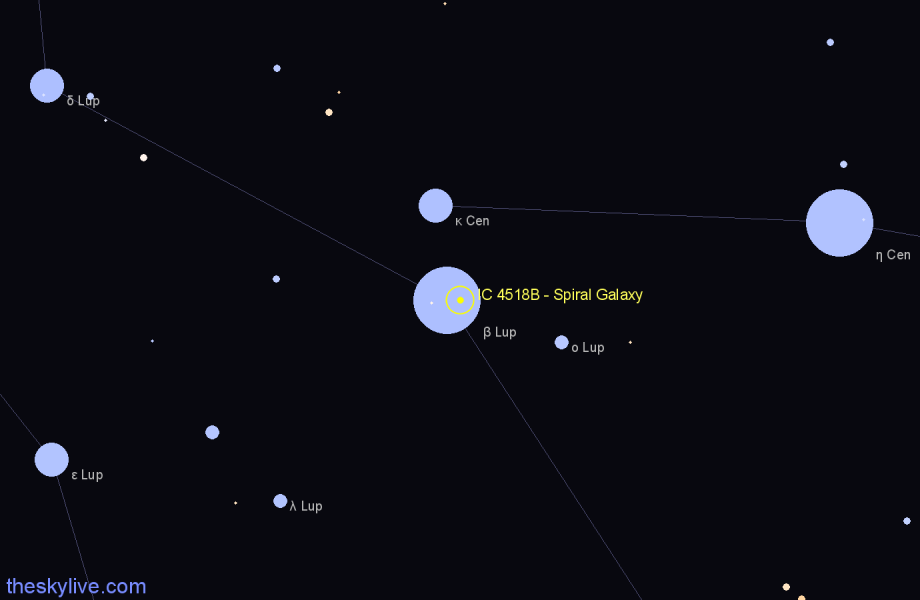 Finder chart IC 4518B - Spiral Galaxy in Lupus star