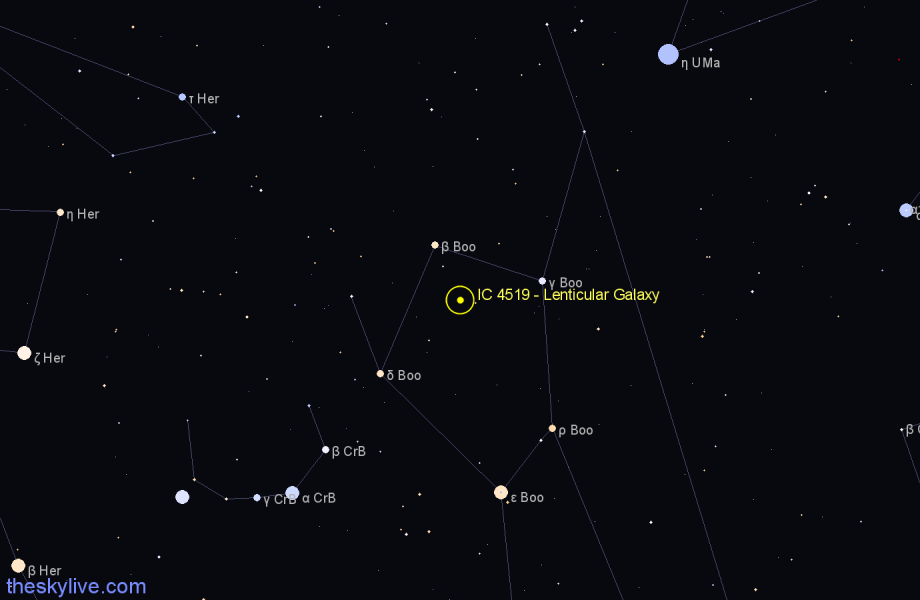 Finder chart IC 4519 - Lenticular Galaxy in Boötes star