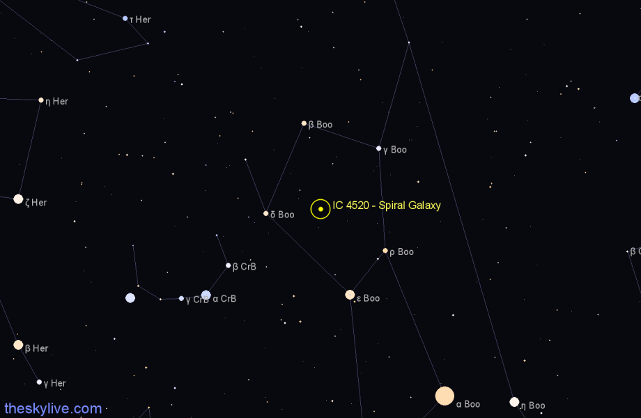Finder chart IC 4520 - Spiral Galaxy in Boötes star