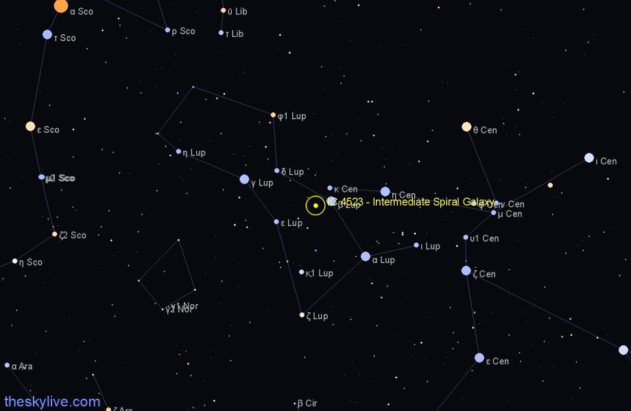 Finder chart IC 4523 - Intermediate Spiral Galaxy in Lupus star