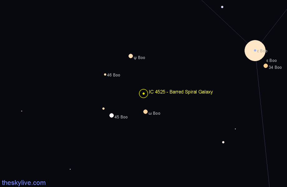 Finder chart IC 4525 - Barred Spiral Galaxy in Boötes star