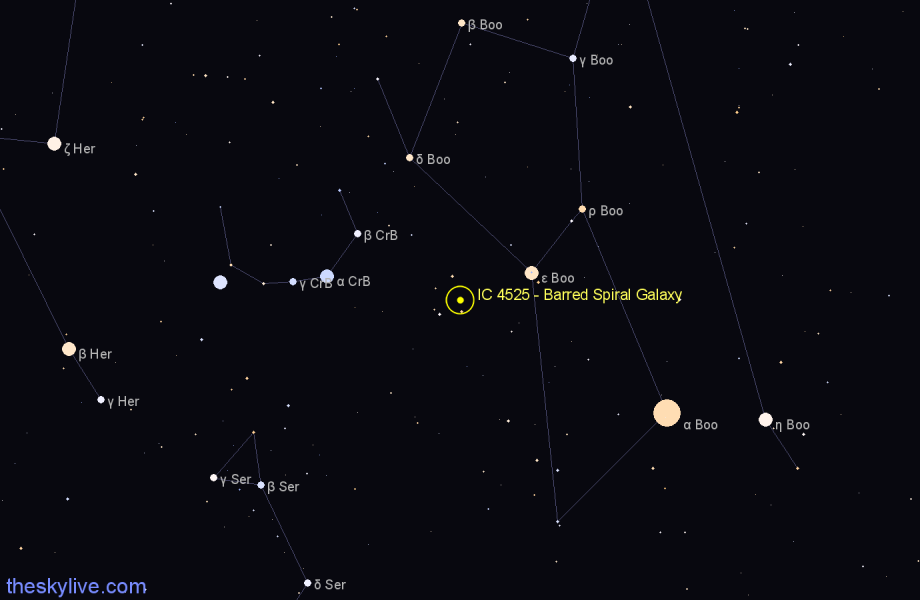 Finder chart IC 4525 - Barred Spiral Galaxy in Boötes star