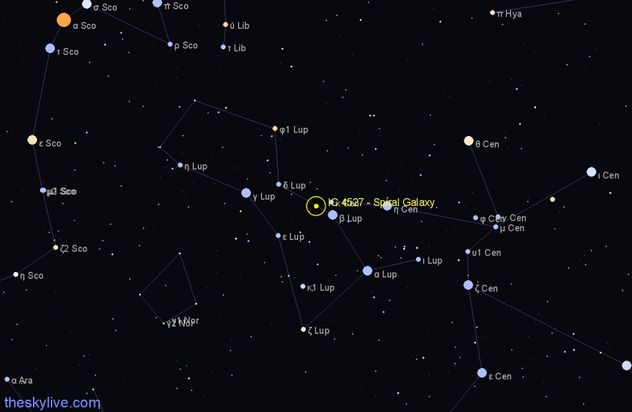 Finder chart IC 4527 - Spiral Galaxy in Lupus star