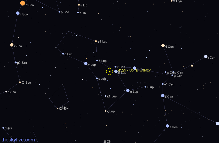 Finder chart IC 4529 - Spiral Galaxy in Lupus star