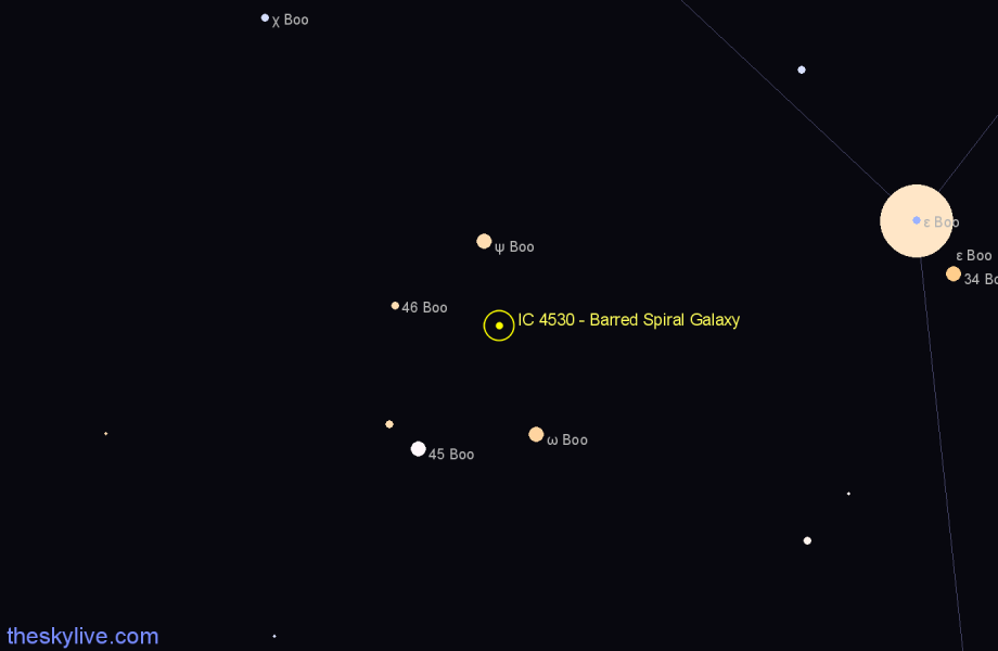 Finder chart IC 4530 - Barred Spiral Galaxy in Boötes star