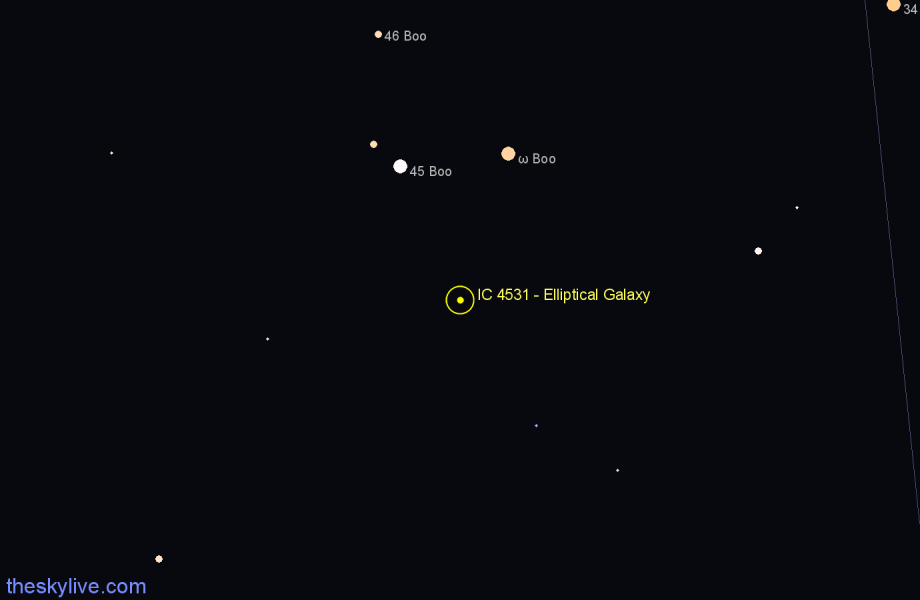 Finder chart IC 4531 - Elliptical Galaxy in Boötes star