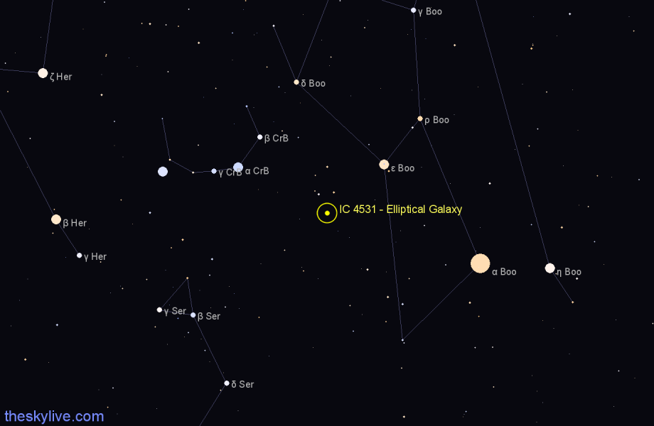 Finder chart IC 4531 - Elliptical Galaxy in Boötes star