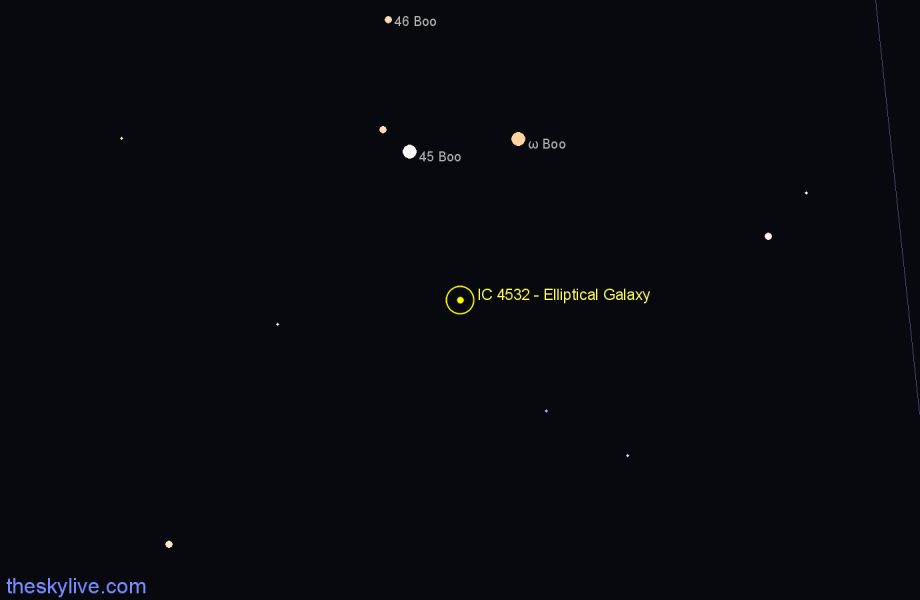 Finder chart IC 4532 - Elliptical Galaxy in Boötes star