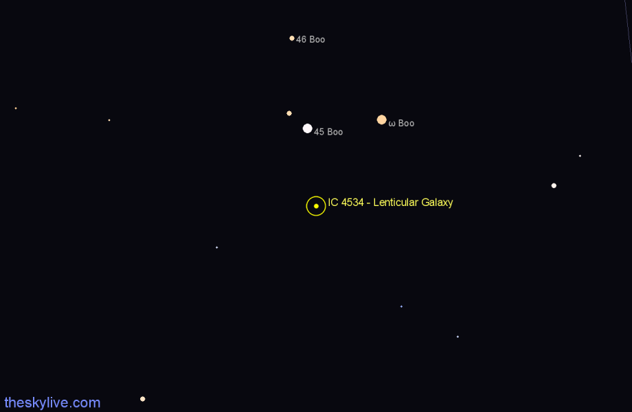 Finder chart IC 4534 - Lenticular Galaxy in Boötes star