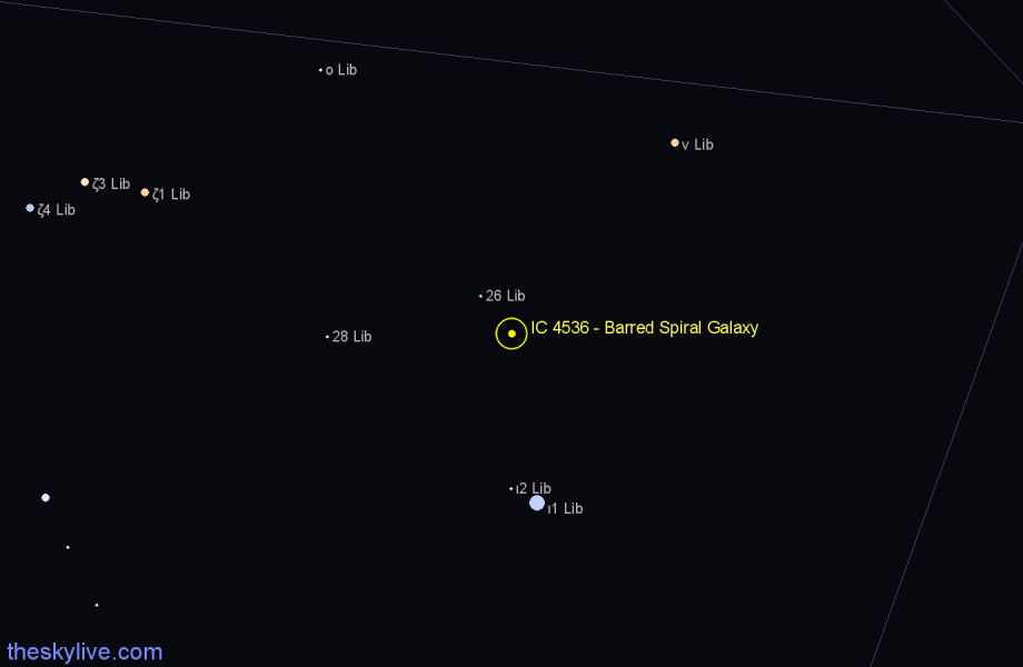 Finder chart IC 4536 - Barred Spiral Galaxy in Libra star