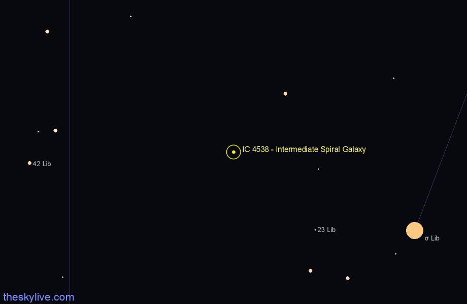 Finder chart IC 4538 - Intermediate Spiral Galaxy in Libra star