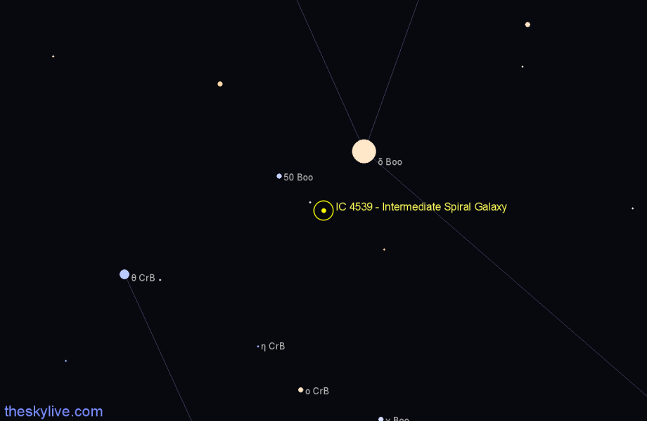 Finder chart IC 4539 - Intermediate Spiral Galaxy in Corona Borealis star