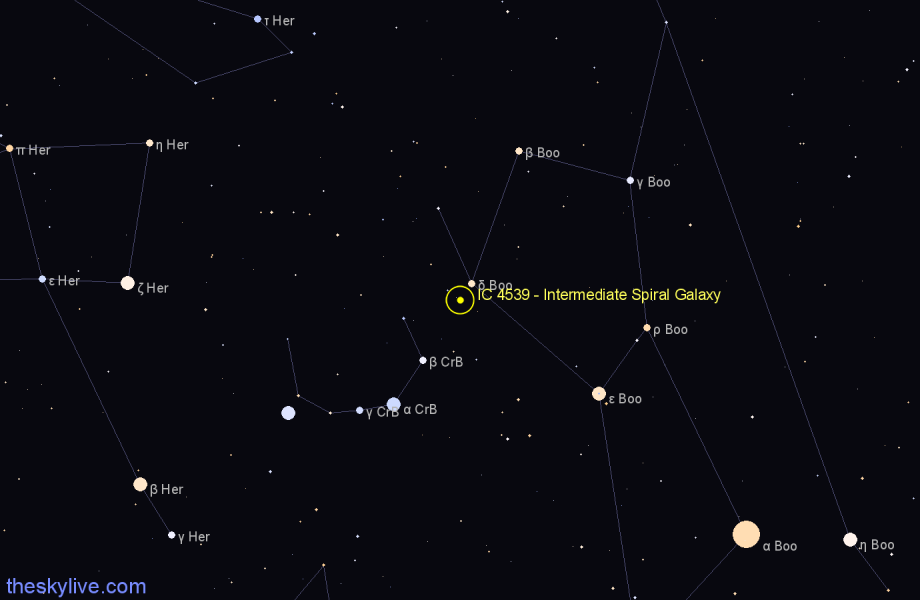 Finder chart IC 4539 - Intermediate Spiral Galaxy in Corona Borealis star