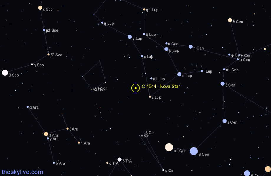 Finder chart IC 4544 - Nova Star in Norma star