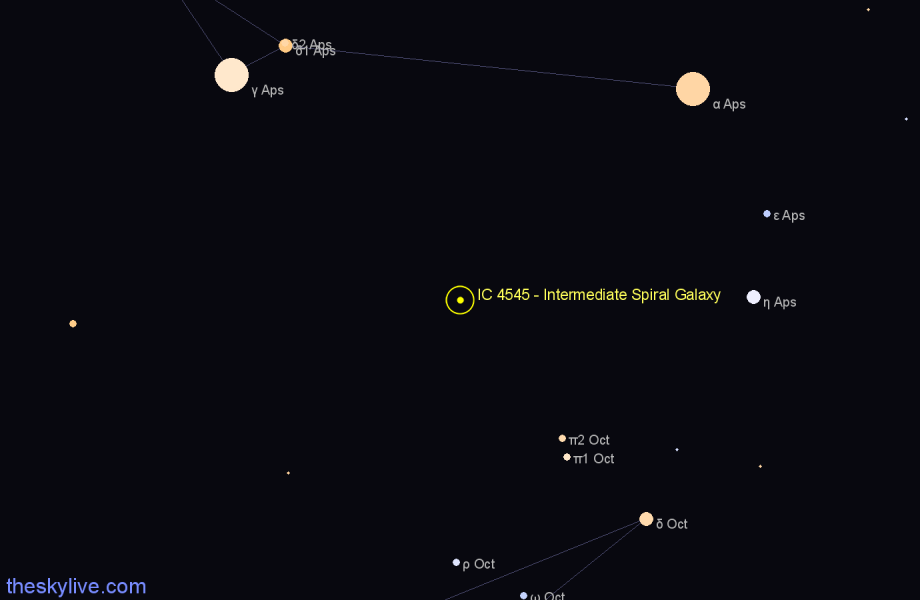 Finder chart IC 4545 - Intermediate Spiral Galaxy in Apus star