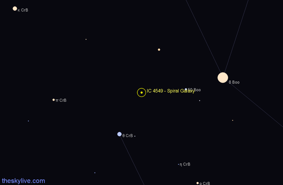 Finder chart IC 4549 - Spiral Galaxy in Boötes star