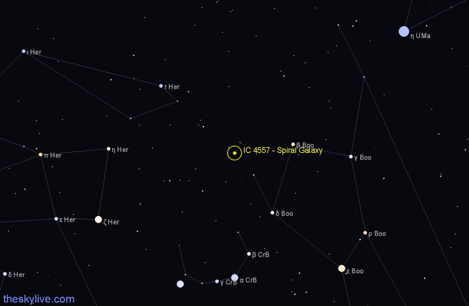 Finder chart IC 4557 - Spiral Galaxy in Boötes star