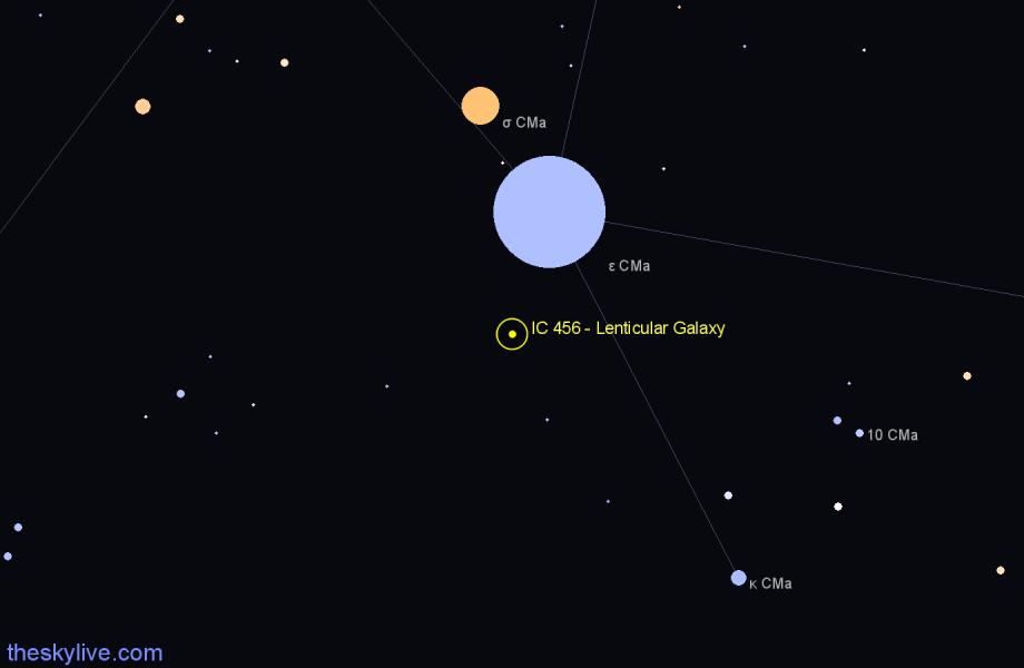 Finder chart IC 456 - Lenticular Galaxy in Canis Major star