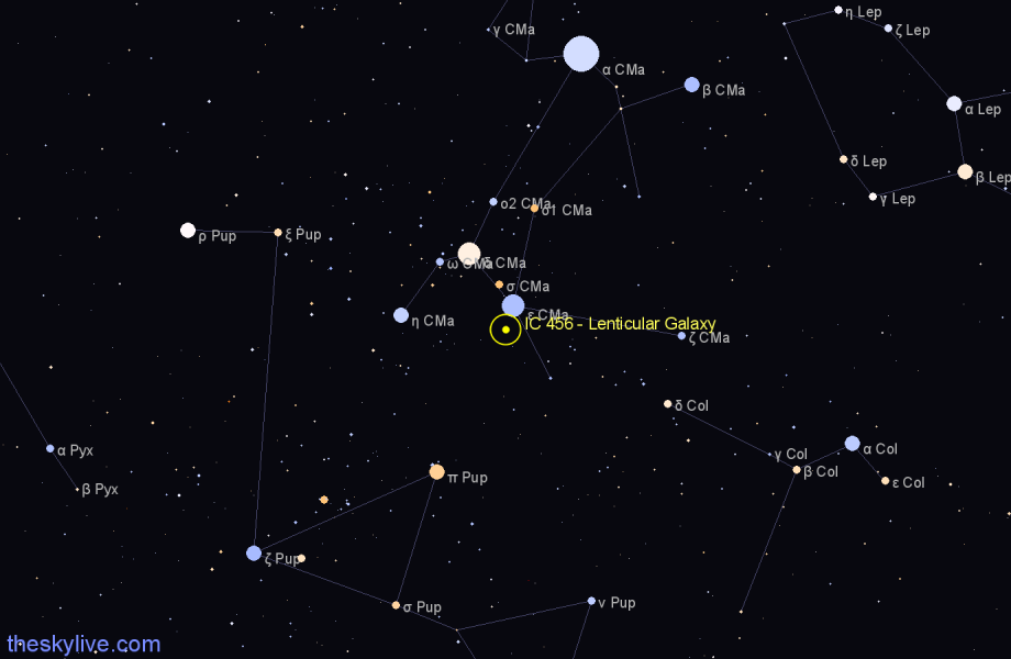 Finder chart IC 456 - Lenticular Galaxy in Canis Major star