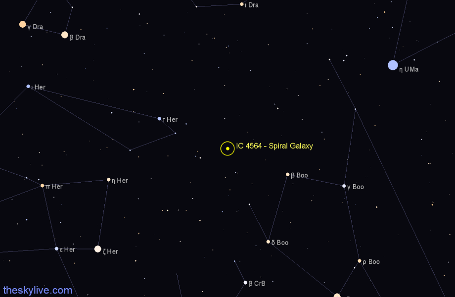 Finder chart IC 4564 - Spiral Galaxy in Boötes star