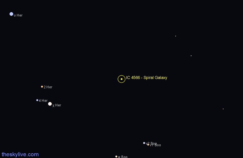 Finder chart IC 4566 - Spiral Galaxy in Boötes star