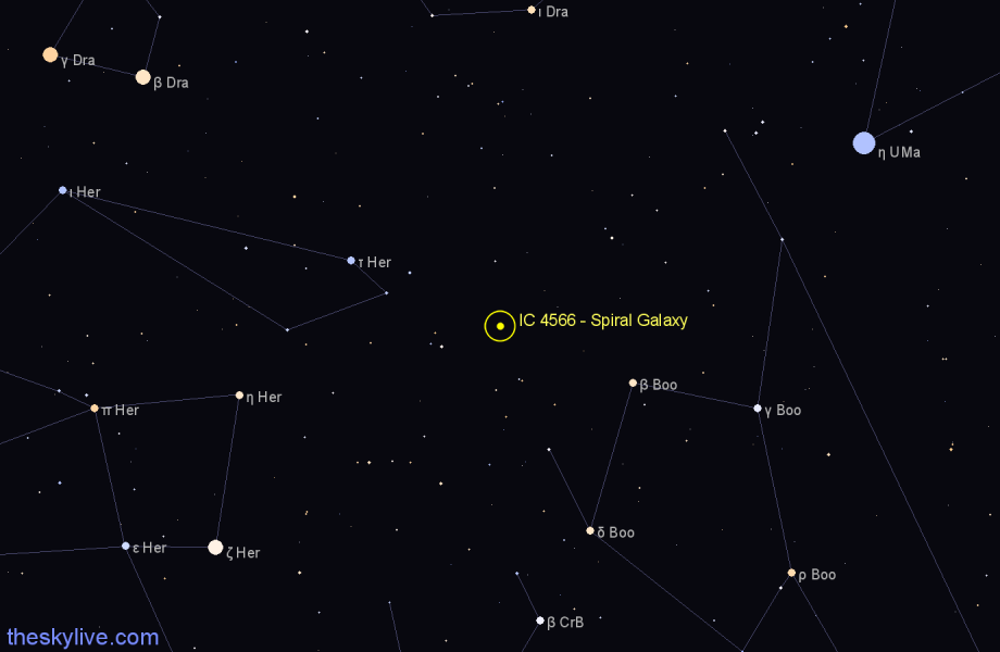 Finder chart IC 4566 - Spiral Galaxy in Boötes star