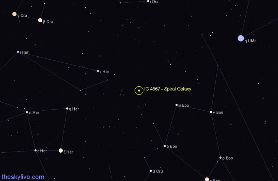 Finder chart IC 4567 - Spiral Galaxy in Boötes star