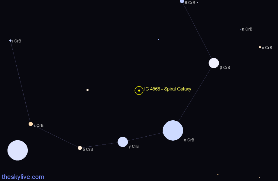 Finder chart IC 4568 - Spiral Galaxy in Corona Borealis star