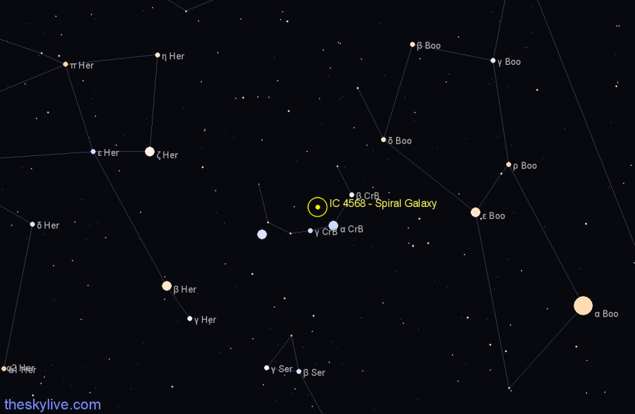 Finder chart IC 4568 - Spiral Galaxy in Corona Borealis star