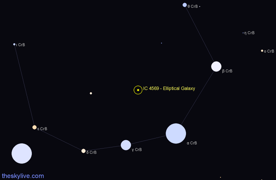 Finder chart IC 4569 - Elliptical Galaxy in Corona Borealis star