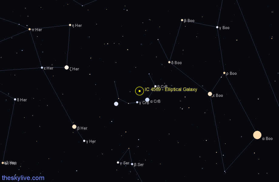 Finder chart IC 4569 - Elliptical Galaxy in Corona Borealis star