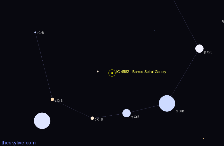 Finder chart IC 4582 - Barred Spiral Galaxy in Corona Borealis star